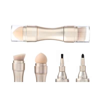 4 in 1 Dual Ended Cosmetic Sponge Puff Private Label Multi Functional Lip/Eye Shadow/Blush Gold Makeup Brush With Lid