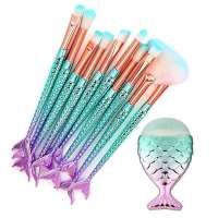 Hot Fashion 11pcs 3D Mermaid Makeup Brush Cosmetic Brushes Eyeshadow Eyeliner Blush Brushes Set