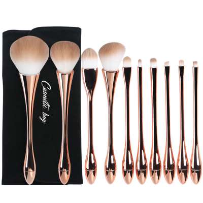 10Pcs Rose Gold Acrylic Handle Angle Nose Contour Brushes Eye Brow Makeup Brush Set With Bag