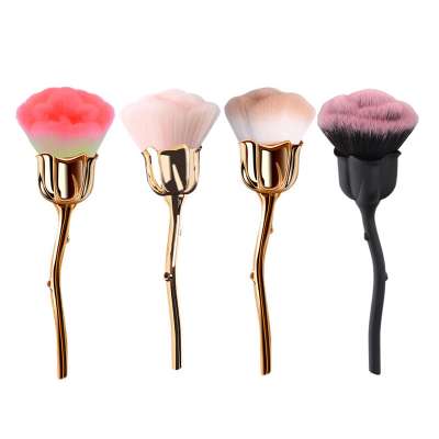 Single Best Handmade Chrome Gold Rose Flower  Foundation Powder Blushes Cosmetic Brushes BB Cream Contour Makeup Brush