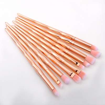 Profesional 10Pcs Mirror Rose Gold Eye Shadow Eyeliner Slanted Makeup Brush Set